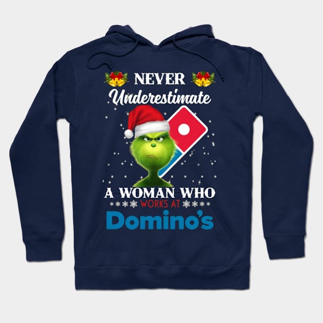 Never Underestimate A Woman Who Works At Domino's Hoodie by Distefano